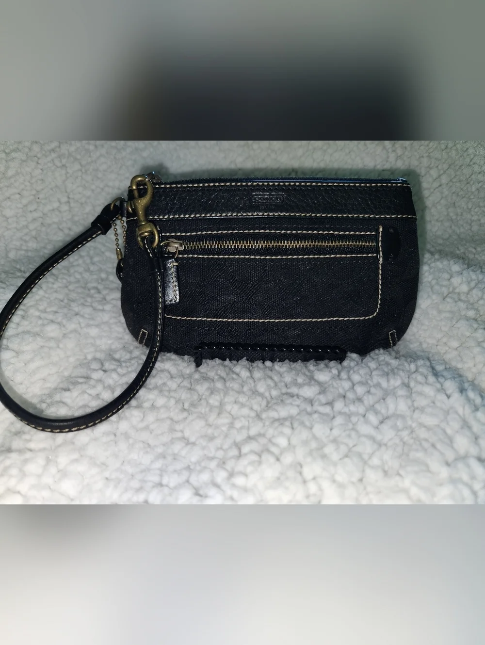 Coach Black Canvas Wristlet with Contrast Stitching